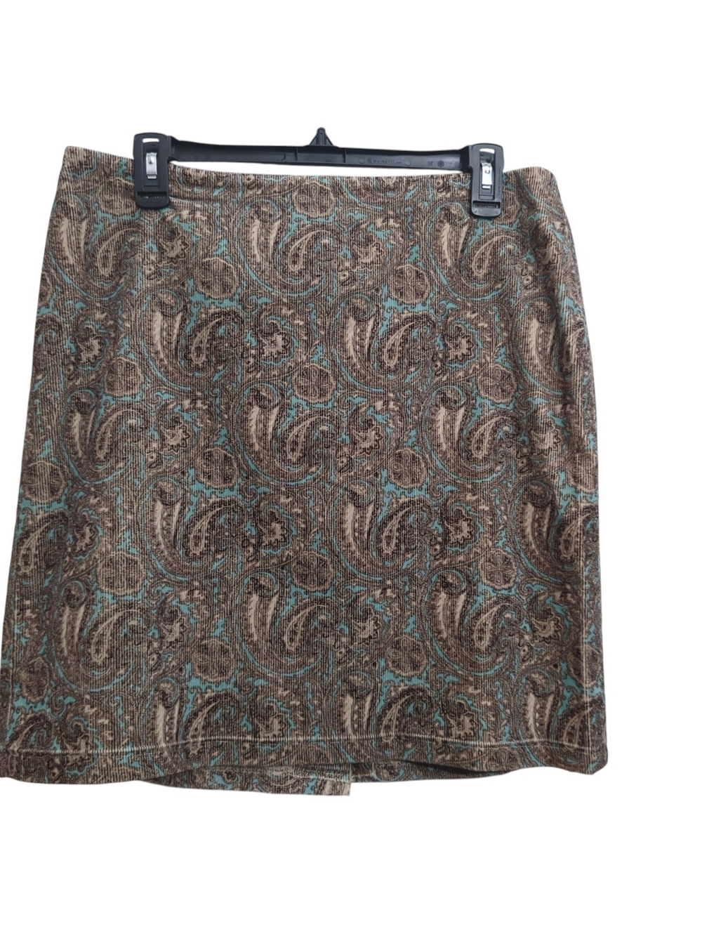 Vintage Y2K Paisley Corduroy Mini Skirt 10P Brown Teal Whimsigoth Indie Sleaze